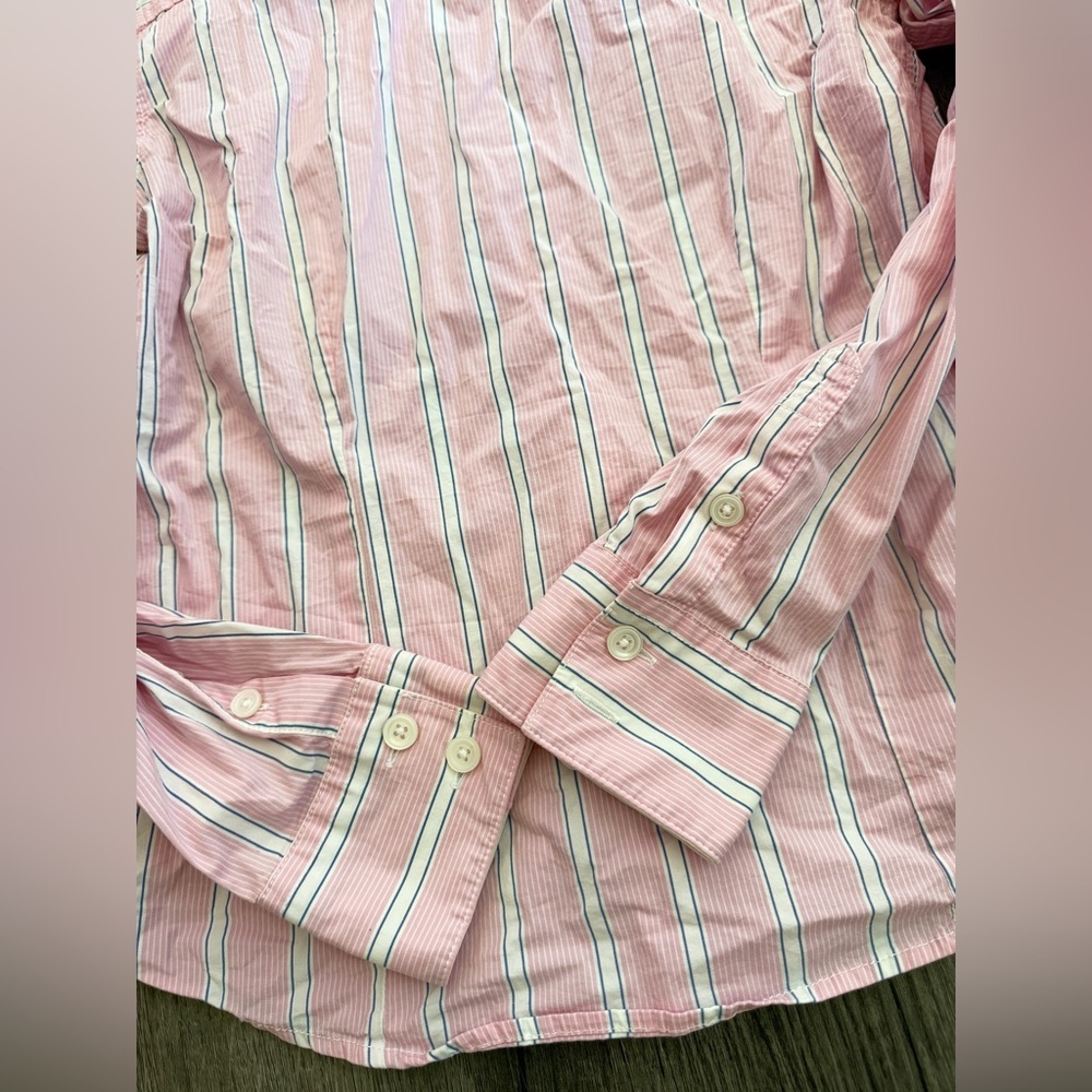 LL Bean Womens Striped Button Down Shirt Pink White Cotton Blend Small Reg - Picture 6 of 9